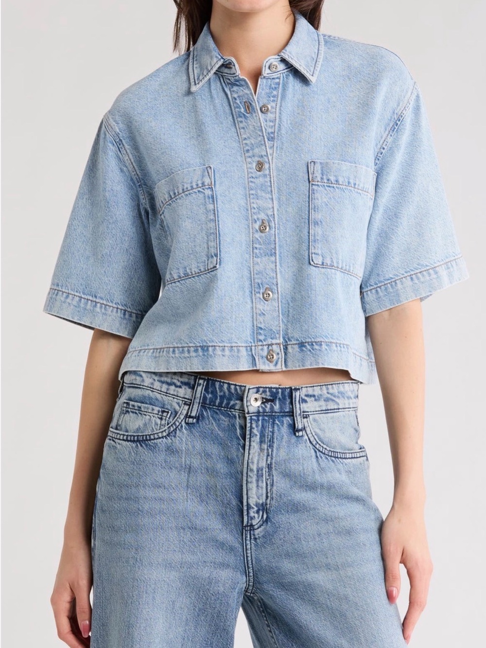 RAG & BONE Lana Crop Denim Button Up Shirt